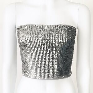 Glamorous Silver Sequin Crop Top